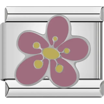 Pink flower design with yellow center and details Italian charm bracelet link