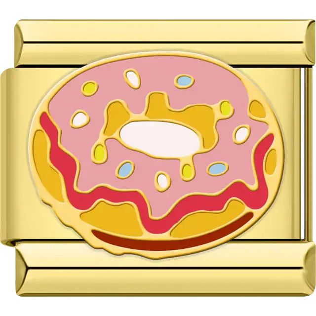 Pink frosted donut with colorful sprinkles, donut emoji Italian charm bracelet link