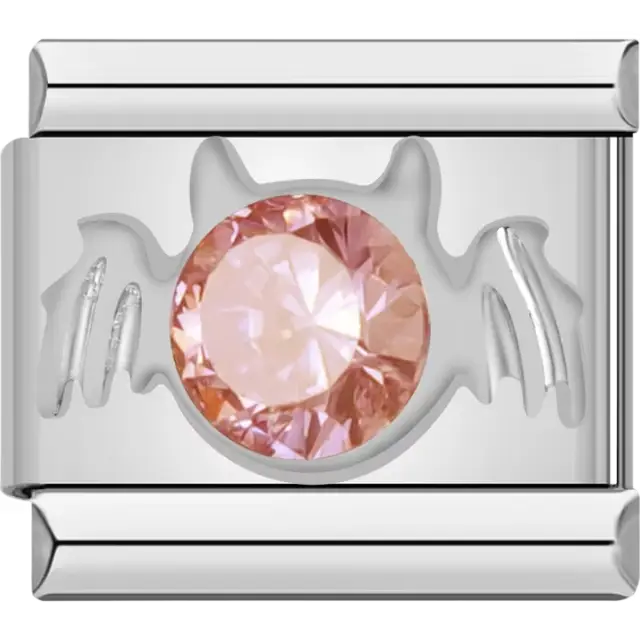 Bat shape with pink round gemstone center Italian charm bracelet link