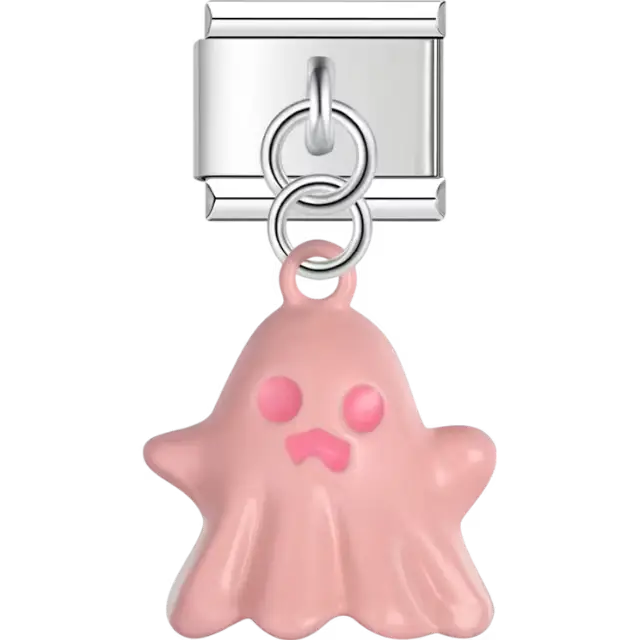 Pink ghost with matching pink eyes and mouth detail Italian charm bracelet link