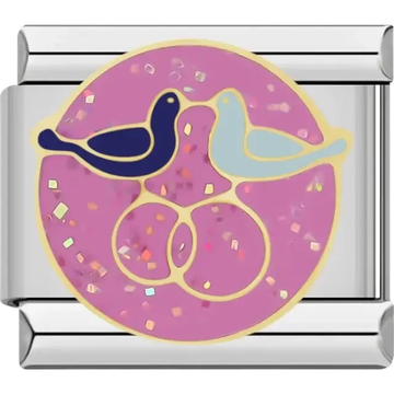 Two doves facing each other on pink glitter background Italian charm bracelet link