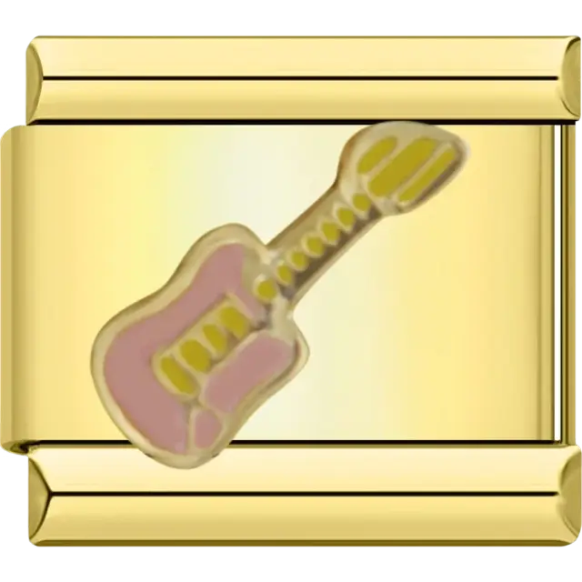 Acoustic guitar design in pink with gold detailing Italian charm bracelet link