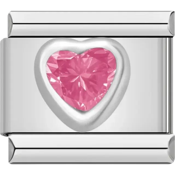 Pink heart gemstone Italian charm bracelet link