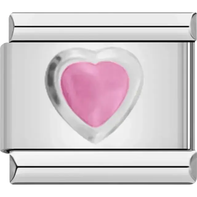 Silver heart with pink fill Italian charm bracelet link