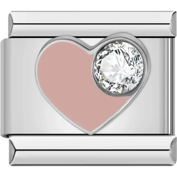 Pink heart with clear crystal Italian charm bracelet link