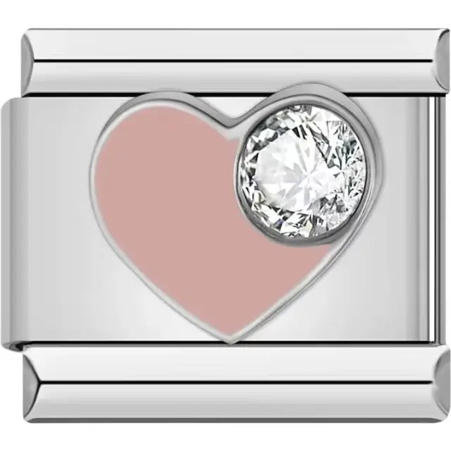 Pink heart with clear crystal Italian charm bracelet link