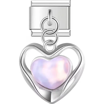 Textured heart with pink heart center dangle Italian charm bracelet link