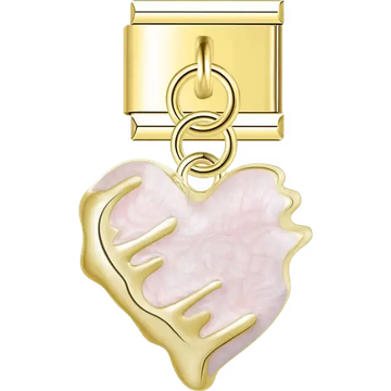 Gold trim heart with textured pink enamel Italian charm bracelet link