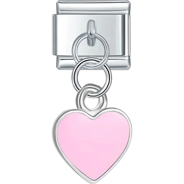 Heart-shaped dangle in soft pink with a smooth finish Italian charm bracelet link