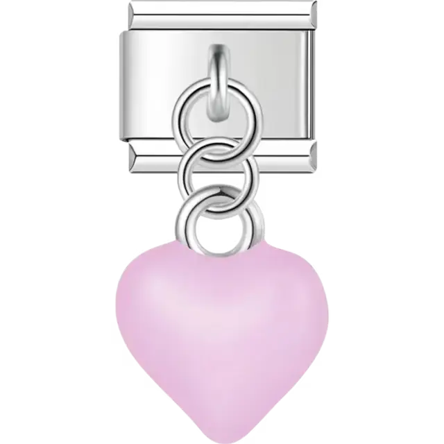 Pink heart-shaped dangle Italian charm bracelet link