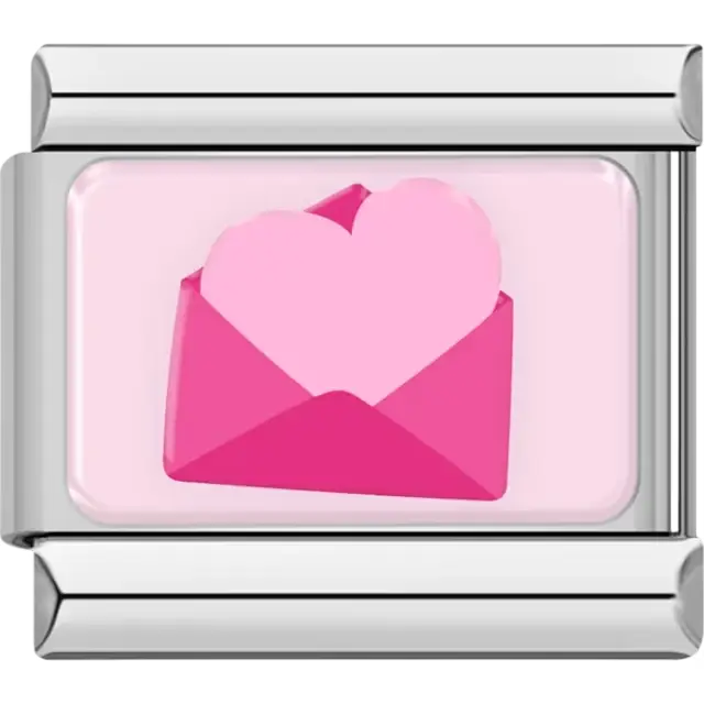 Pink heart coming out of a pink envelope on a light pink background Italian charm bracelet link