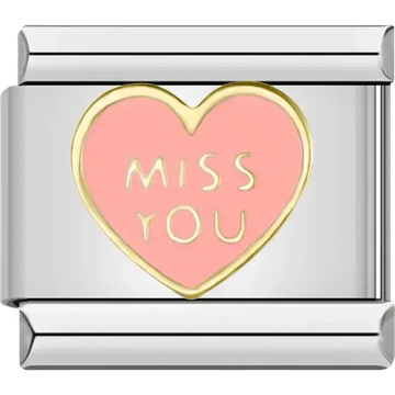 Pink heart with “Miss You” text Italian charm bracelet link