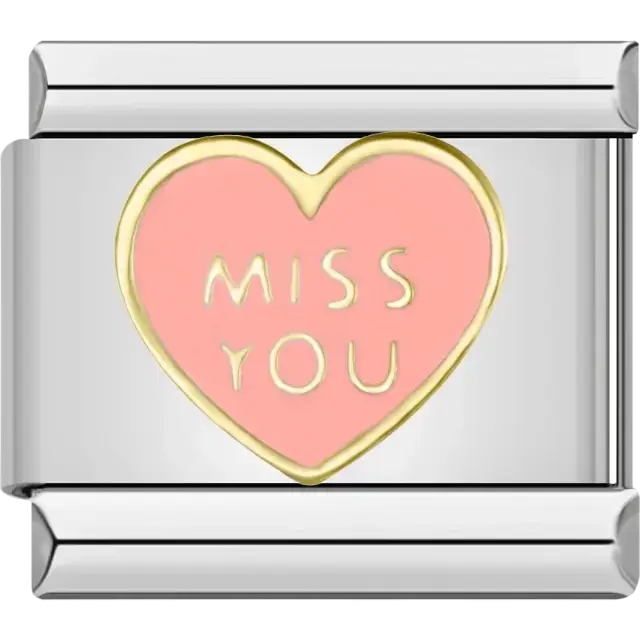 Pink heart with “Miss You” text Italian charm bracelet link