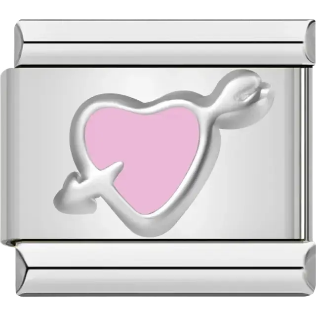 Pink heart pierced with an arrow Italian charm bracelet link