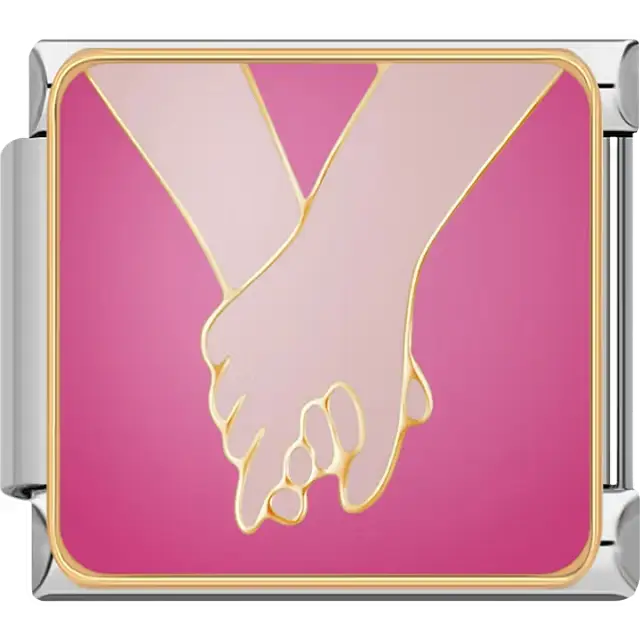 Gold outlined couple holding hands on pink background Italian charm bracelet link