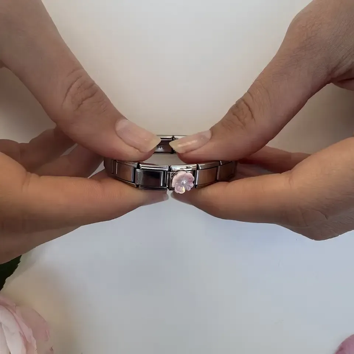 Pink iridescent flower with pearl center Italian charm bracelet link