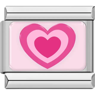 Pink layered hearts on a light pink background Italian charm bracelet link