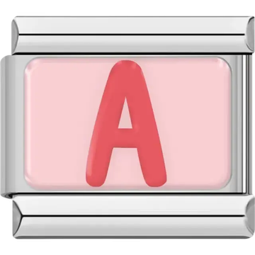 Pink letter "A" on pink background Italian charm bracelet link