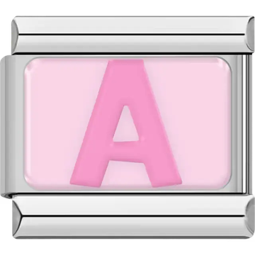 Pink letter "A" on light pink background Italian charm bracelet link