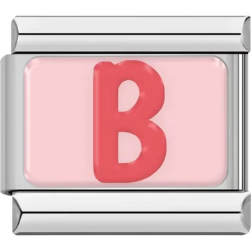 Pink letter "B" on pink background Italian charm bracelet link