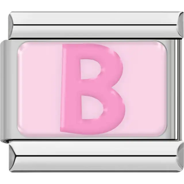 Pink letter "B" on light pink background Italian charm bracelet link