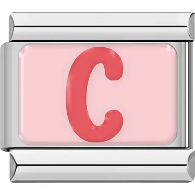 Pink letter "C" on pink background Italian charm bracelet link