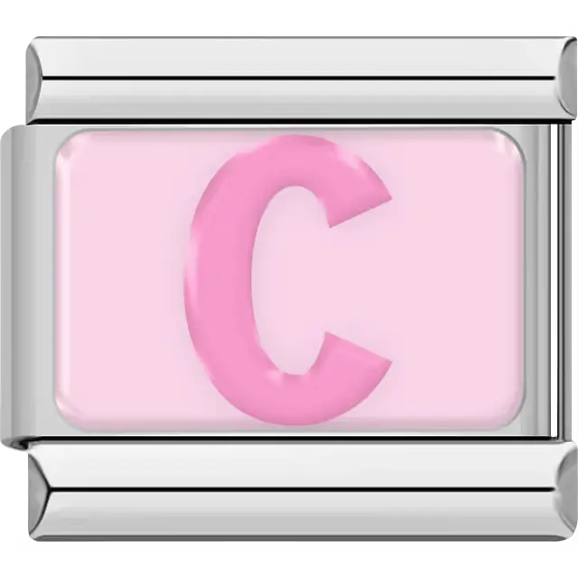 Pink letter "C" on light pink background Italian charm bracelet link