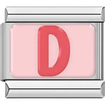 Pink letter "D" on pink background Italian charm bracelet link