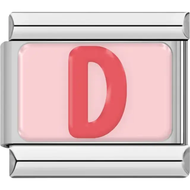 Pink letter "D" on pink background Italian charm bracelet link
