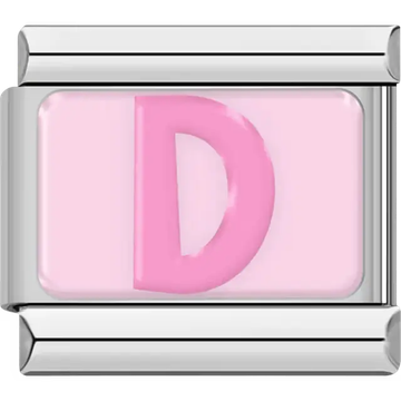 Pink letter "D" on light pink background Italian charm bracelet link