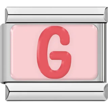 Pink letter "G" on pink background Italian charm bracelet link