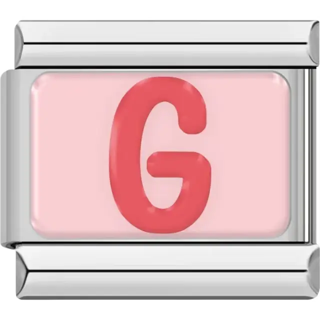 Pink letter "G" on pink background Italian charm bracelet link
