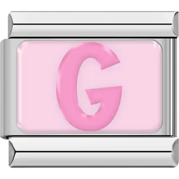 Pink letter "G" on light pink background Italian charm bracelet link