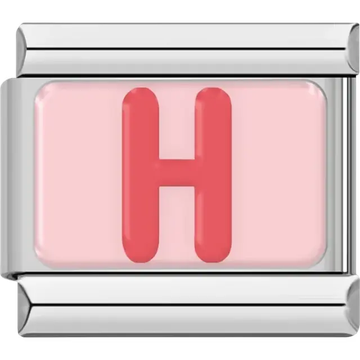 Pink letter "H" on pink background Italian charm bracelet link