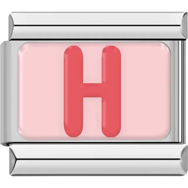 Pink letter "H" on pink background Italian charm bracelet link