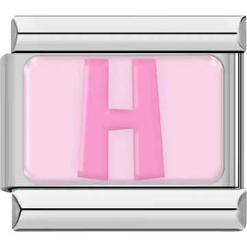 Pink letter "H" on light pink background Italian charm bracelet link