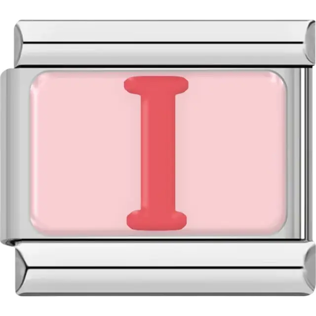 Pink letter "I" on pink background Italian charm bracelet link