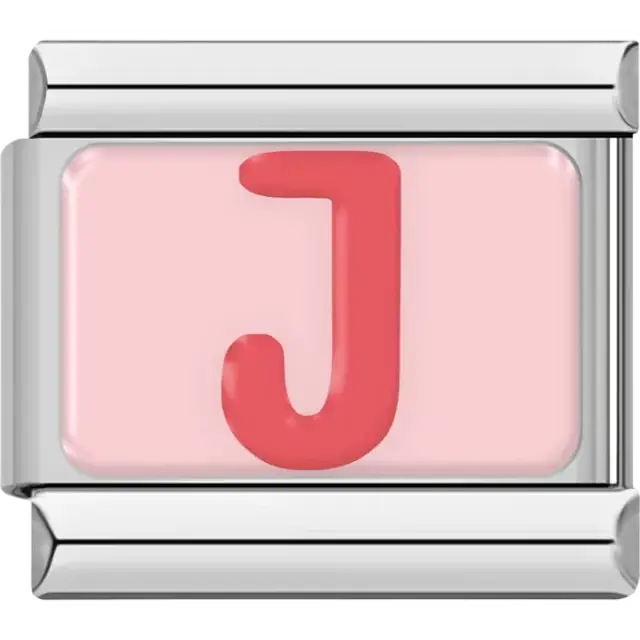 Pink letter "J" on pink background Italian charm bracelet link