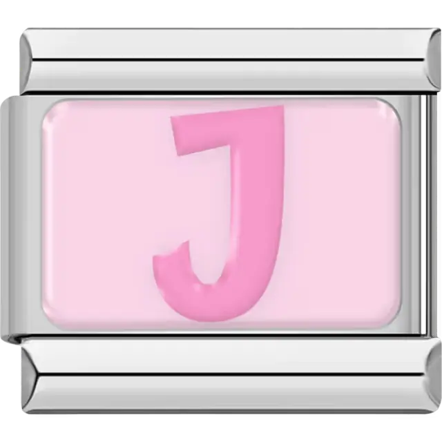 Pink letter "J" on light pink background Italian charm bracelet link