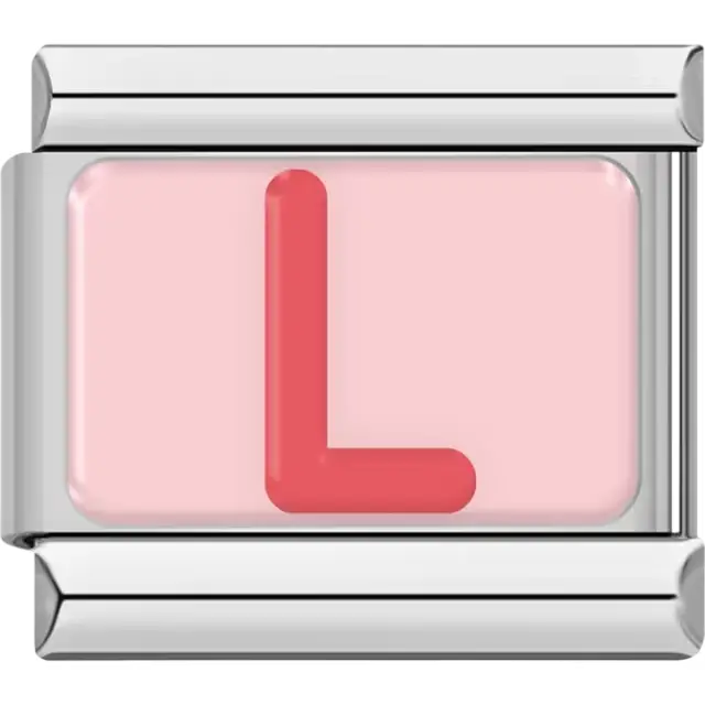Pink letter "L" on pink background Italian charm bracelet link