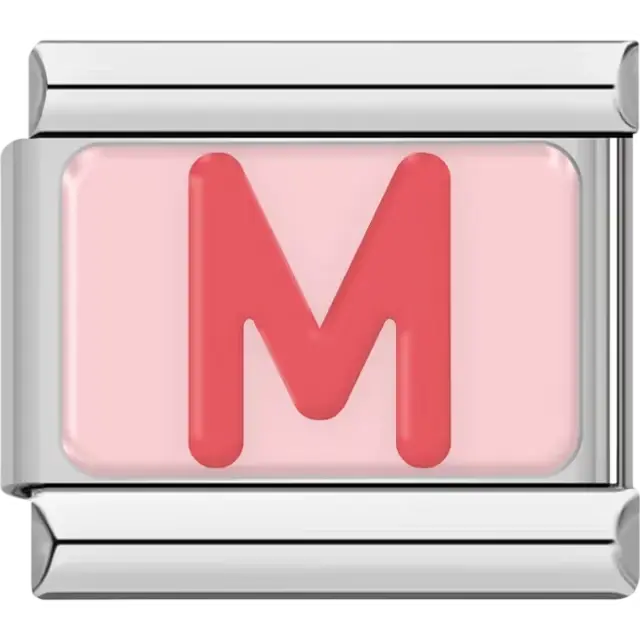 Pink letter "M" on pink background Italian charm bracelet link