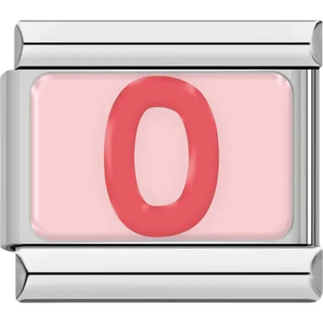 Pink letter "O" on pink background Italian charm bracelet link