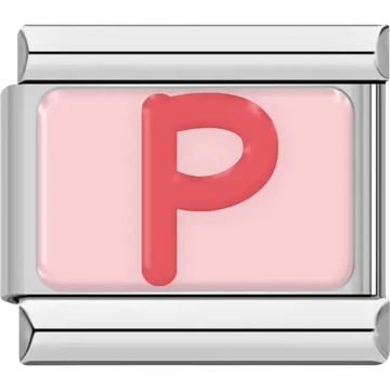 Pink letter "P" on pink background Italian charm bracelet link