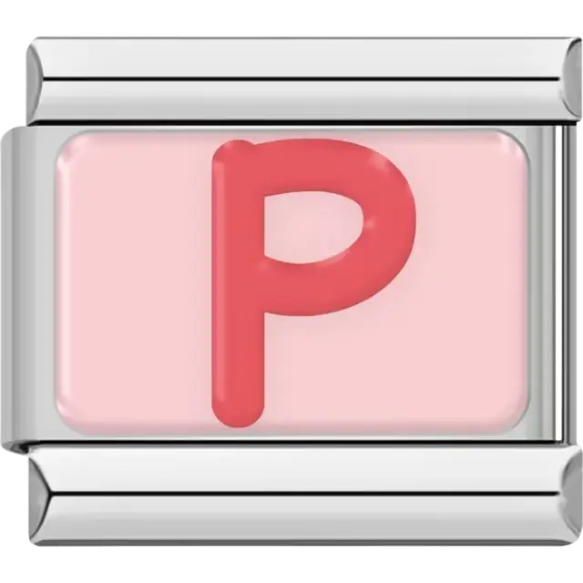 Pink letter "P" on pink background Italian charm bracelet link