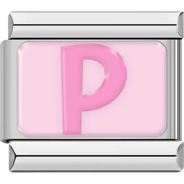 Pink letter "P" on light pink background Italian charm bracelet link