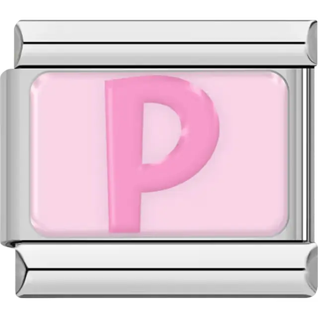 Pink letter "P" on light pink background Italian charm bracelet link