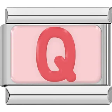 Pink letter "Q" on pink background Italian charm bracelet link