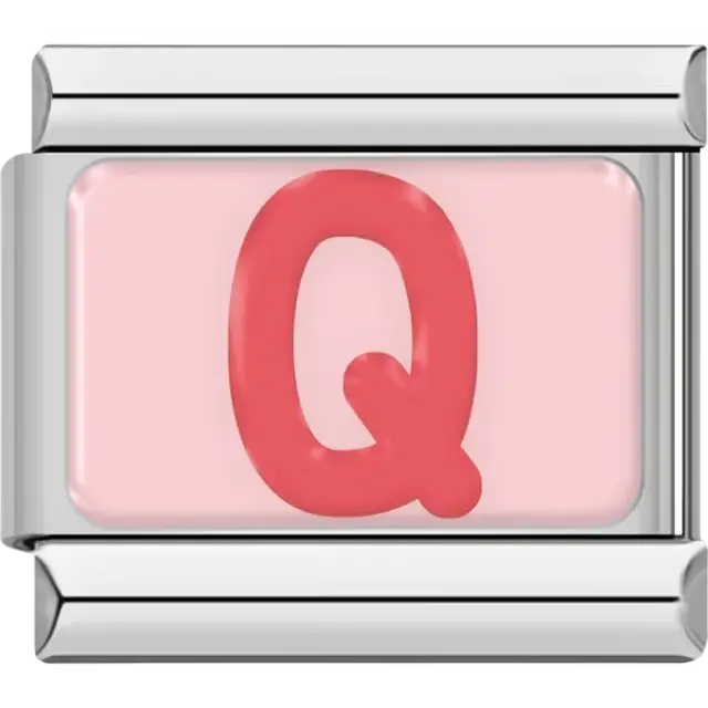 Pink letter "Q" on pink background Italian charm bracelet link