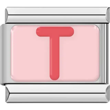 Pink letter "T" on pink background Italian charm bracelet link
