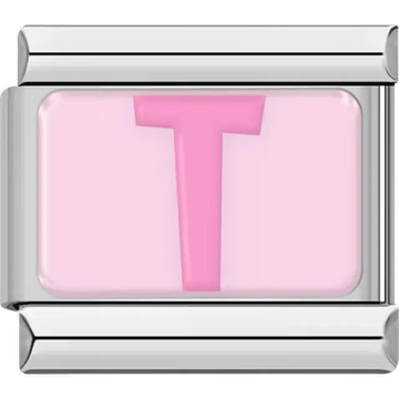 Pink letter "T" on light pink background Italian charm bracelet link